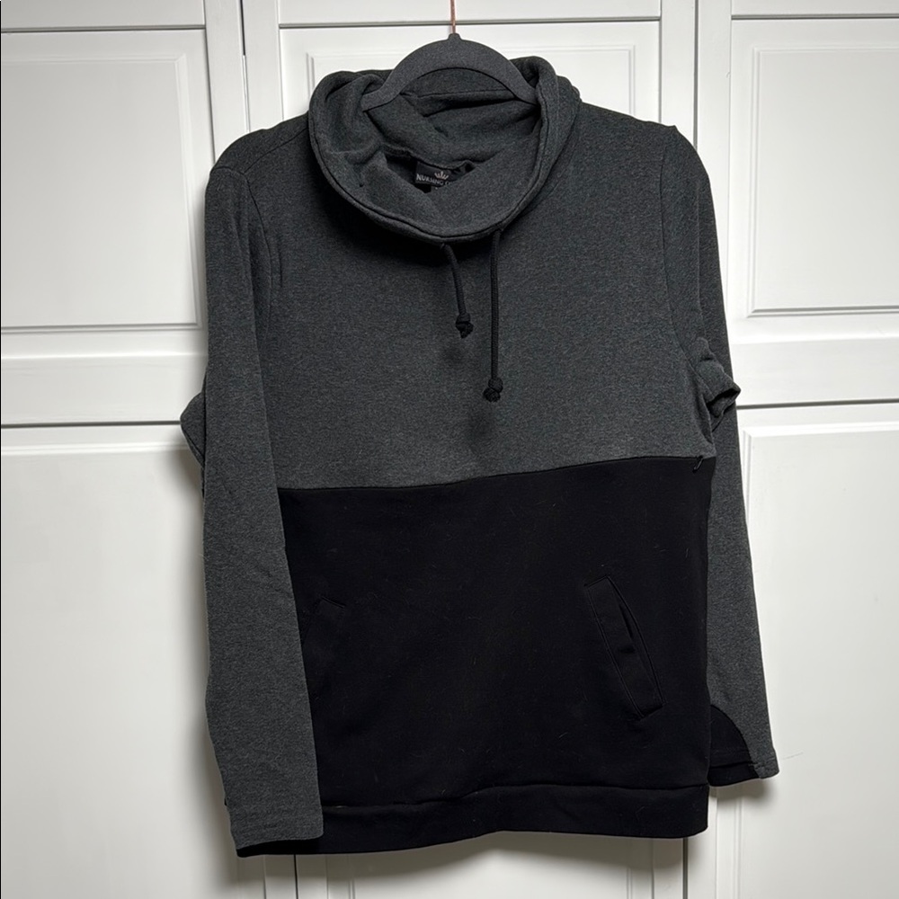 Nursing Queen Gray and Black Cowl Neck Sweatshirt